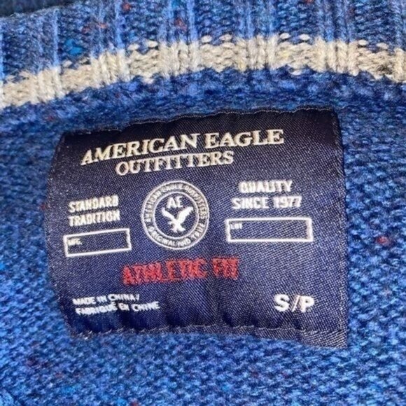 American Eagle Outfitters Sweater Womens S/P Blue Cotton Blend Elbow Patch - Picture 10 of 10